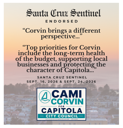 Santa Cruz Sentinel endorsement editorial for Cami Corvin for Capitola City Council
